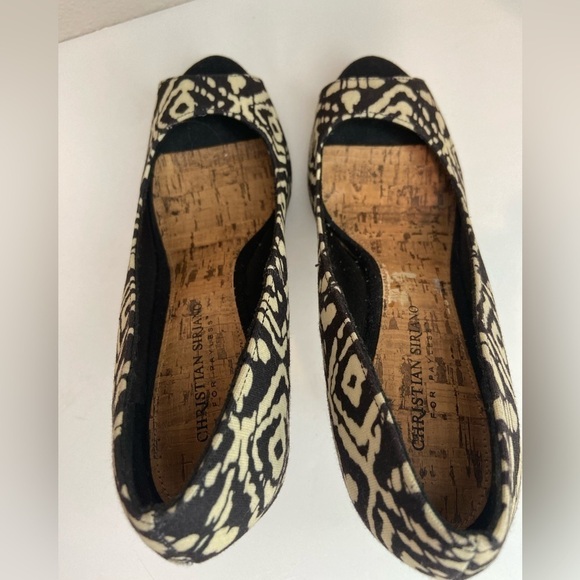 Christian Siriano~Abstract Brown/Cream Cork-Look Stiletto Heels~Peep Toe~Size 9W - Picture 10 of 16